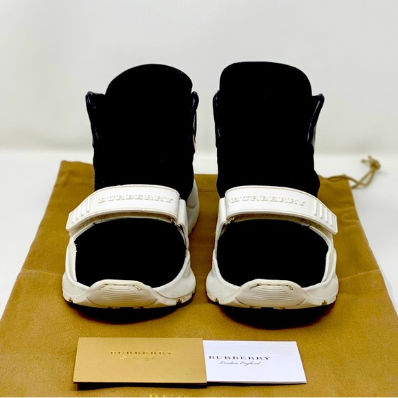 BURBERRY London REGIS SUEDE AND NEOPRENE HIGH TOP SNEAKERS BLK-WH SHOES EU 44 U… - Picture 9 of 10